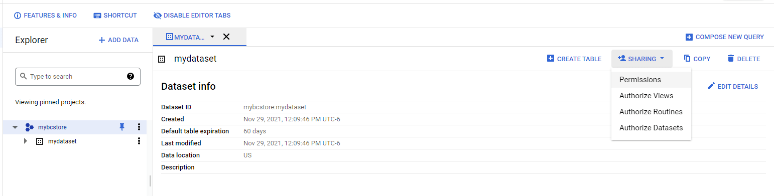 BigCommerce to BigQuery - BigQuery permissions